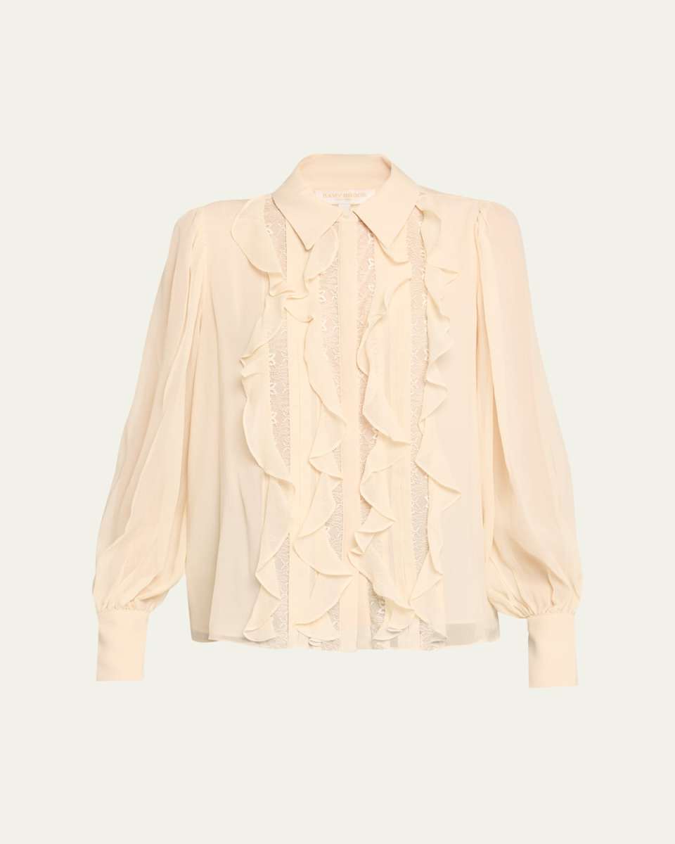 Claire Silk Chiffon Ruffle Button-Front Blouse